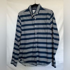 Express Blue and White Striped Casual Button Down Shirt